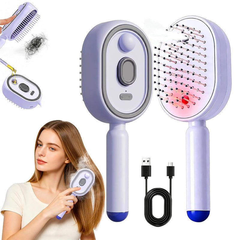 Lumora Beauty™ Electric Scalp Spa Comb (Purple) – Self-Cleaning Detangling Massage Brush